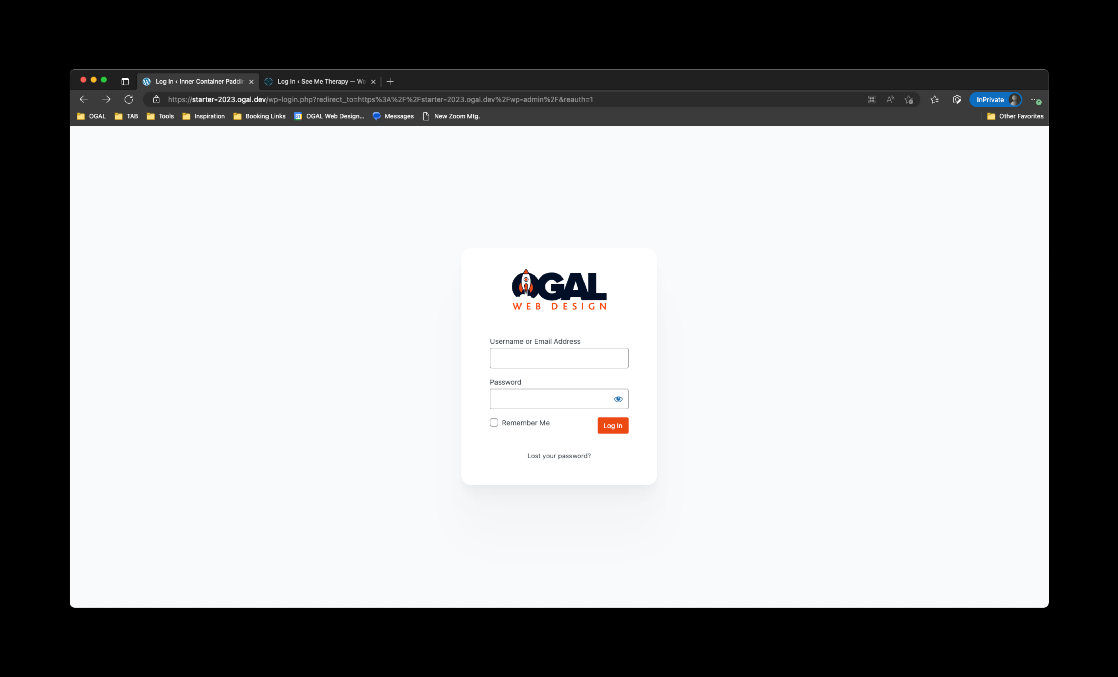 OGAL WordPress login screen